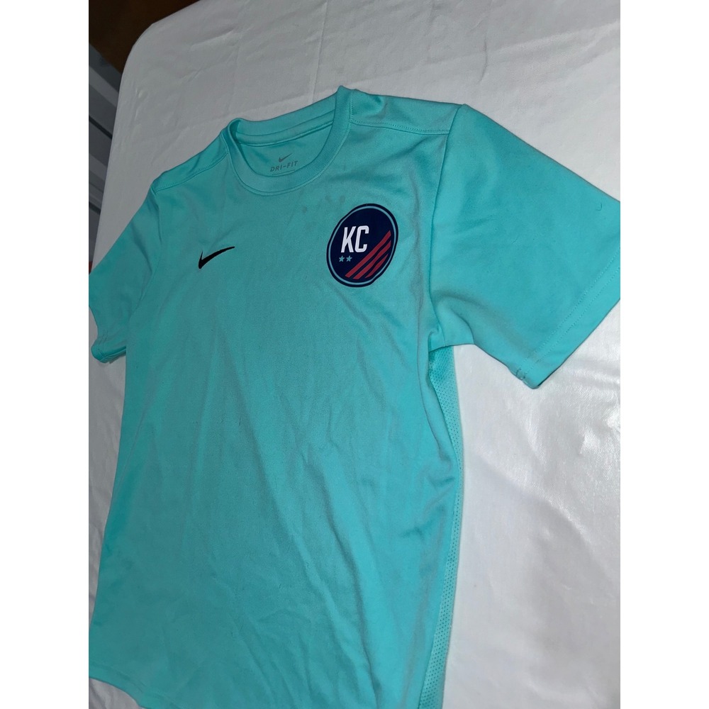 Nike Kids Dri-FIT KC Kansas City Soccer Training Shirt Teal Blue Large L - Picture 4 of 5